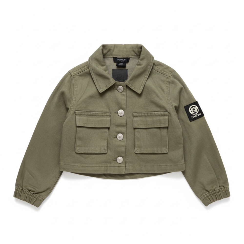 bebe girls Utility Jacket Size 24M Green Cotton Crop Cargo
